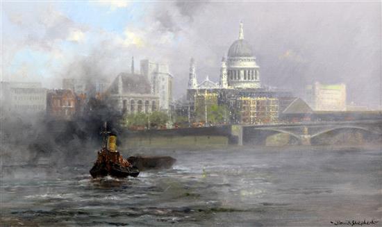 § David Shepherd (1931-) St Pauls from the Thames, 12.5 x 20.5in.